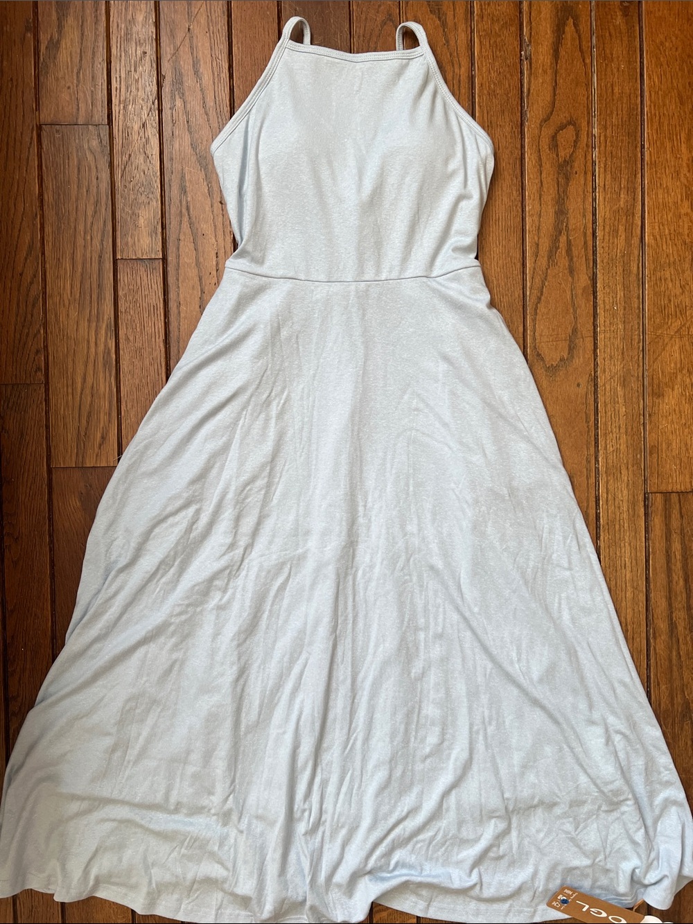 OGL Sky Blue Tencel Linen Racerback Spaghetti Midi Brami Bra Dress Size S NWT